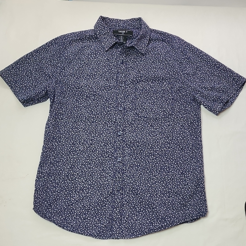 Forever 21 Mens Navy Floral Button Down Shirt 100% Cotton Ditzy Floral Small